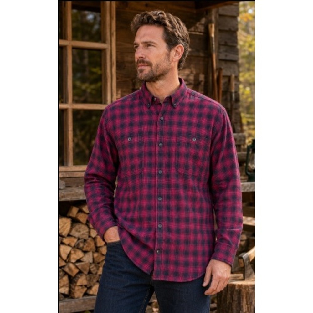 Duluth Trading Co Men's L Red Black Shadow Plaid Flannel‎ Workwear Shirt
